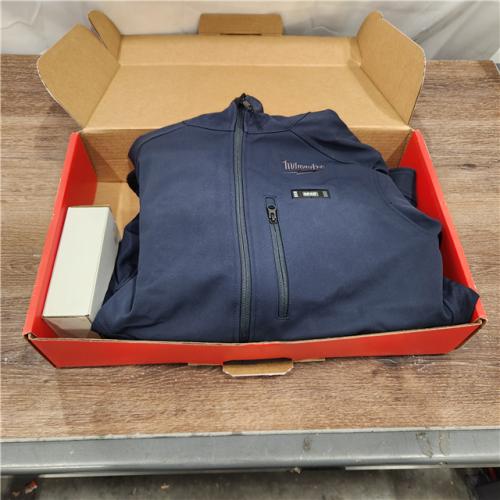 AS-IS Milwaukee Men's Medium M12 12V Lithium-Ion Cordless TOUGHSHELL Navy Blue Heated Jacket with (1) 3.0 Ah Battery and Charger