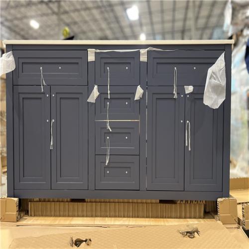 DALLAS LOCATION -  Home Decorators Collection Beaufort 60 in. W x 19 in. D x 34 in. H Double Sink Bath Vanity in Midnight Blue with White Engineered Stone Top
