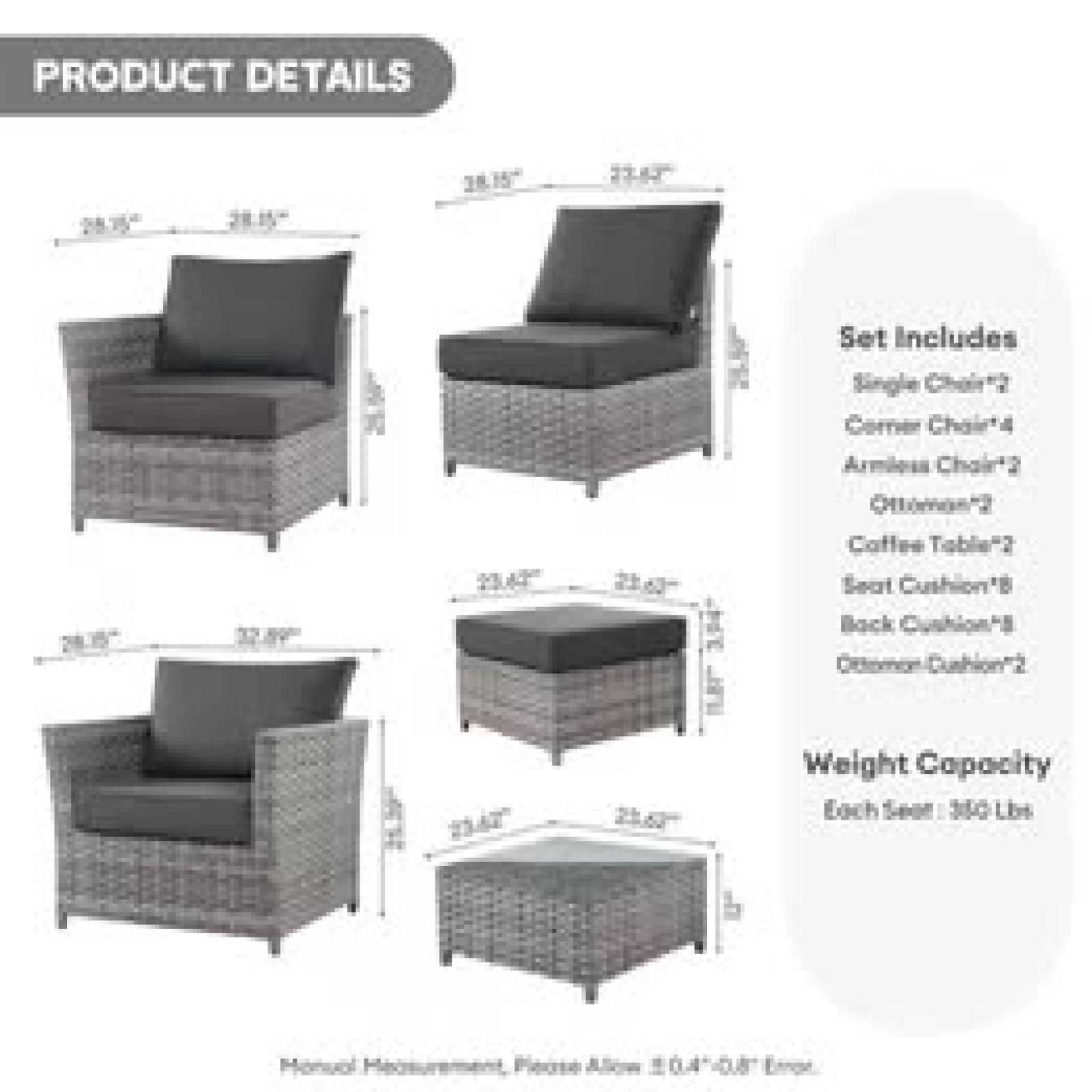 Jasmine Springtown-12-Piece Wicker Outdoor Sectional Set with Black Cushions-New in Box!!