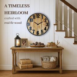 Montoire 24 Inch Wooden Farmhouse Wall Clock Large, Extra Large for Living Room Decor - Big Oversized Rustic Round Decorative Clocks for Walls, Battery Operated (LOT OF 10)