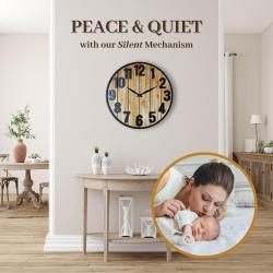 Montoire 24 Inch Wooden Farmhouse Wall Clock Large, Extra Large for Living Room Decor - Big Oversized Rustic Round Decorative Clocks for Walls, Battery Operated (LOT OF 10)