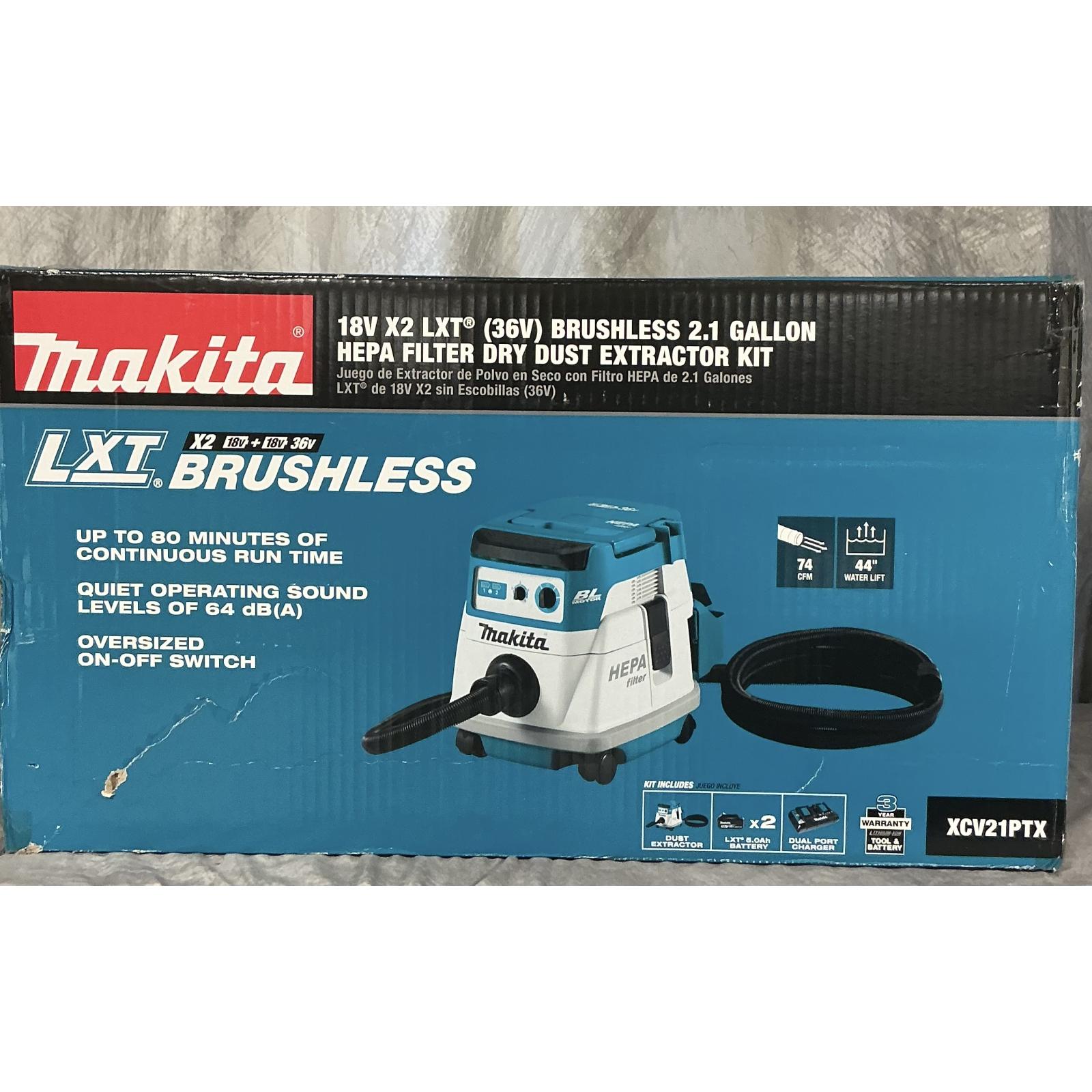Springtown- Makita 18V X2 LXT Brushless Cordless 2.1 Gallon Dry Dust Extractor Kit 5.0Ah
