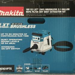 Springtown- Makita 18V X2 LXT Brushless Cordless 2.1 Gallon Dry Dust Extractor Kit 5.0Ah