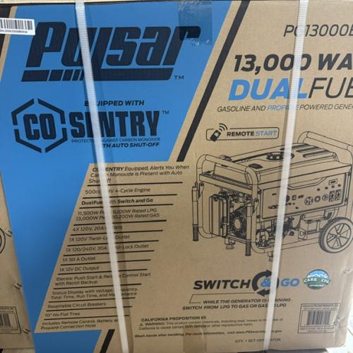 Springtown Location- NEW Pulsar 13,000/10,000 -Watt Dual-Fuel Gasoline & Propane w/ Push to Start Portable Home Generator