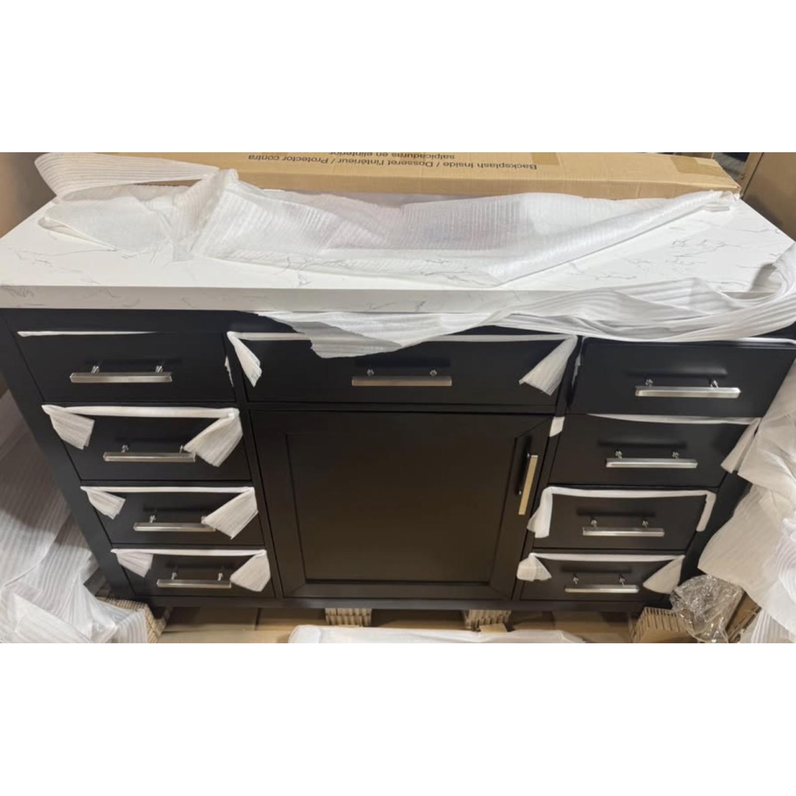 Springtown Location-Bonheur 48 in. Single Sink Freestanding Black Bath Vanity with White Engineered Stone Top
