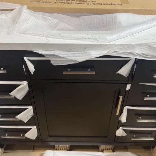 Springtown Location-Bonheur 48 in. Single Sink Freestanding Black Bath Vanity with White Engineered Stone Top