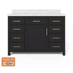 Springtown Location-Bonheur 48 in. Single Sink Freestanding Black Bath Vanity with White Engineered Stone Top