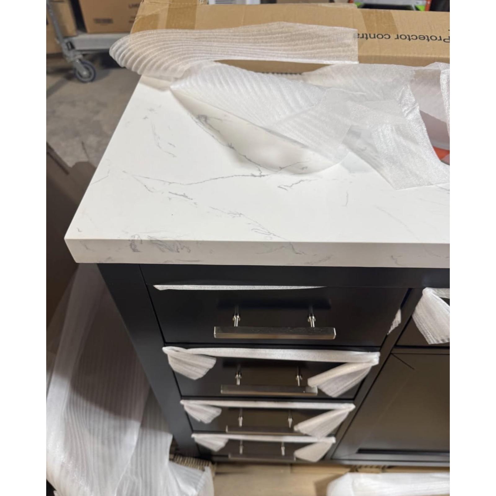 Springtown Location-Bonheur 48 in. Single Sink Freestanding Black Bath Vanity with White Engineered Stone Top