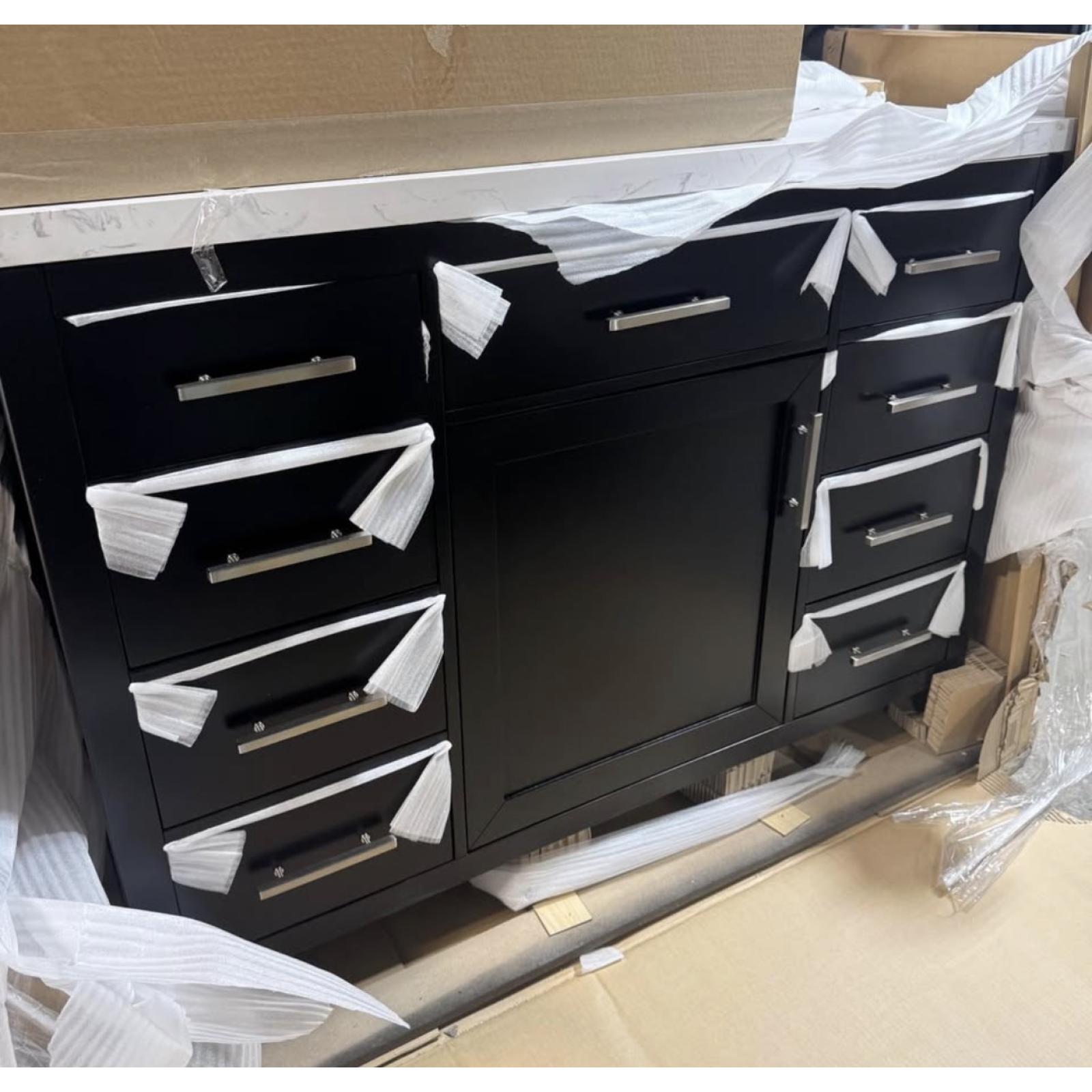 Springtown Location-Bonheur 48 in. Single Sink Freestanding Black Bath Vanity with White Engineered Stone Top