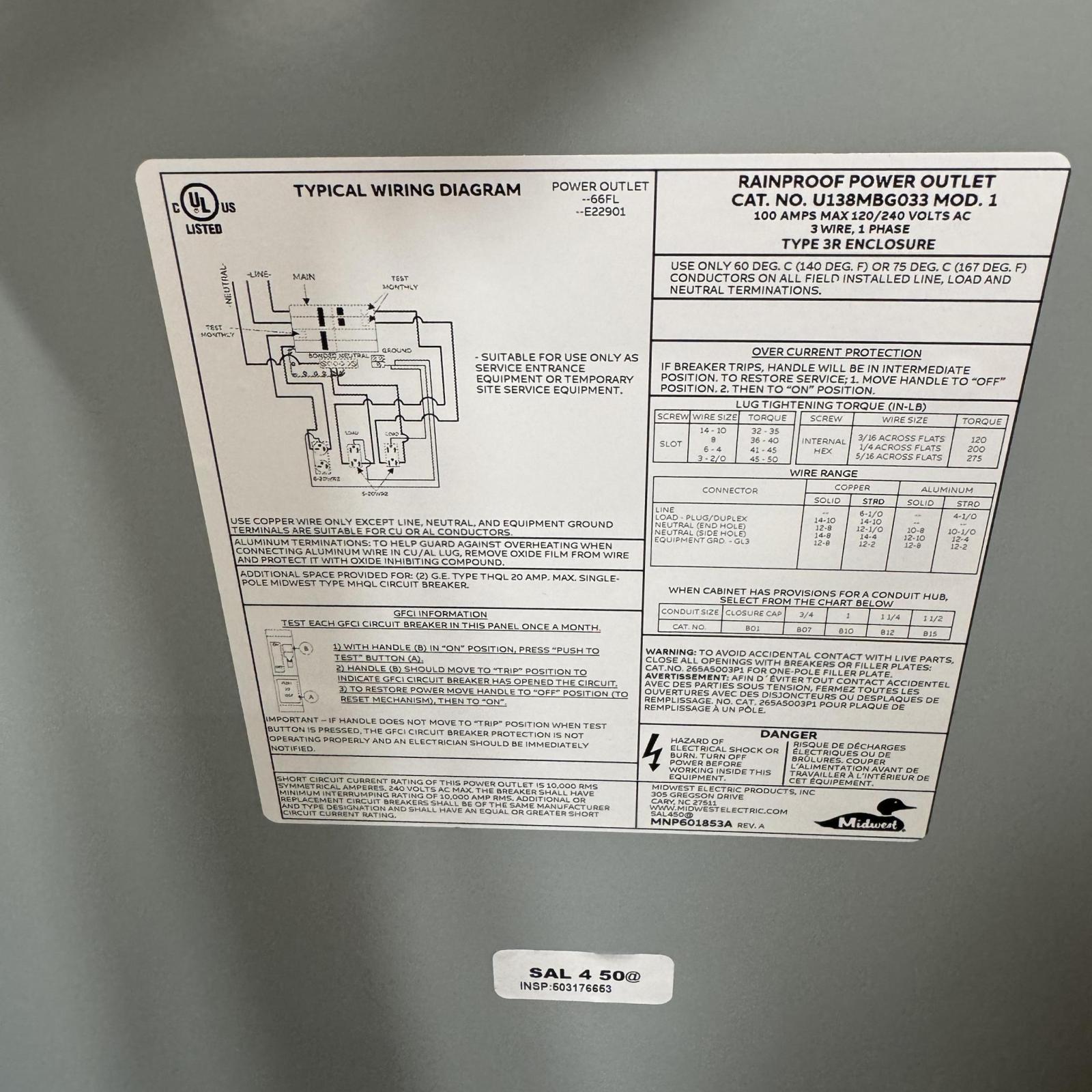 Springtown Location- Midwest 100 Amp 6-Space 12-Circuit Main Breaker Overhead/Underground Temporary Power Panel
