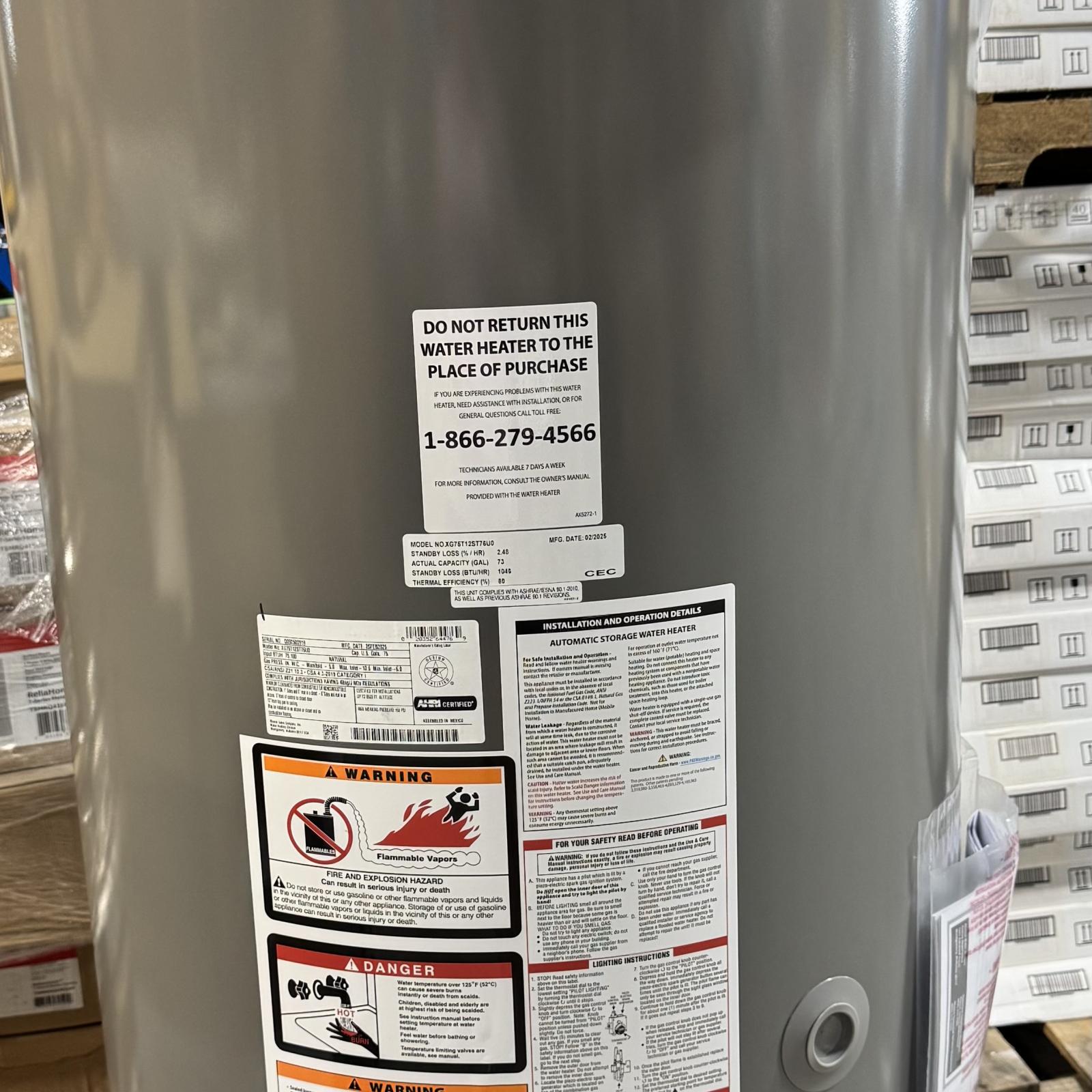 Springtown Location-Rheem 75 Gallon Natural Gas Water Heater