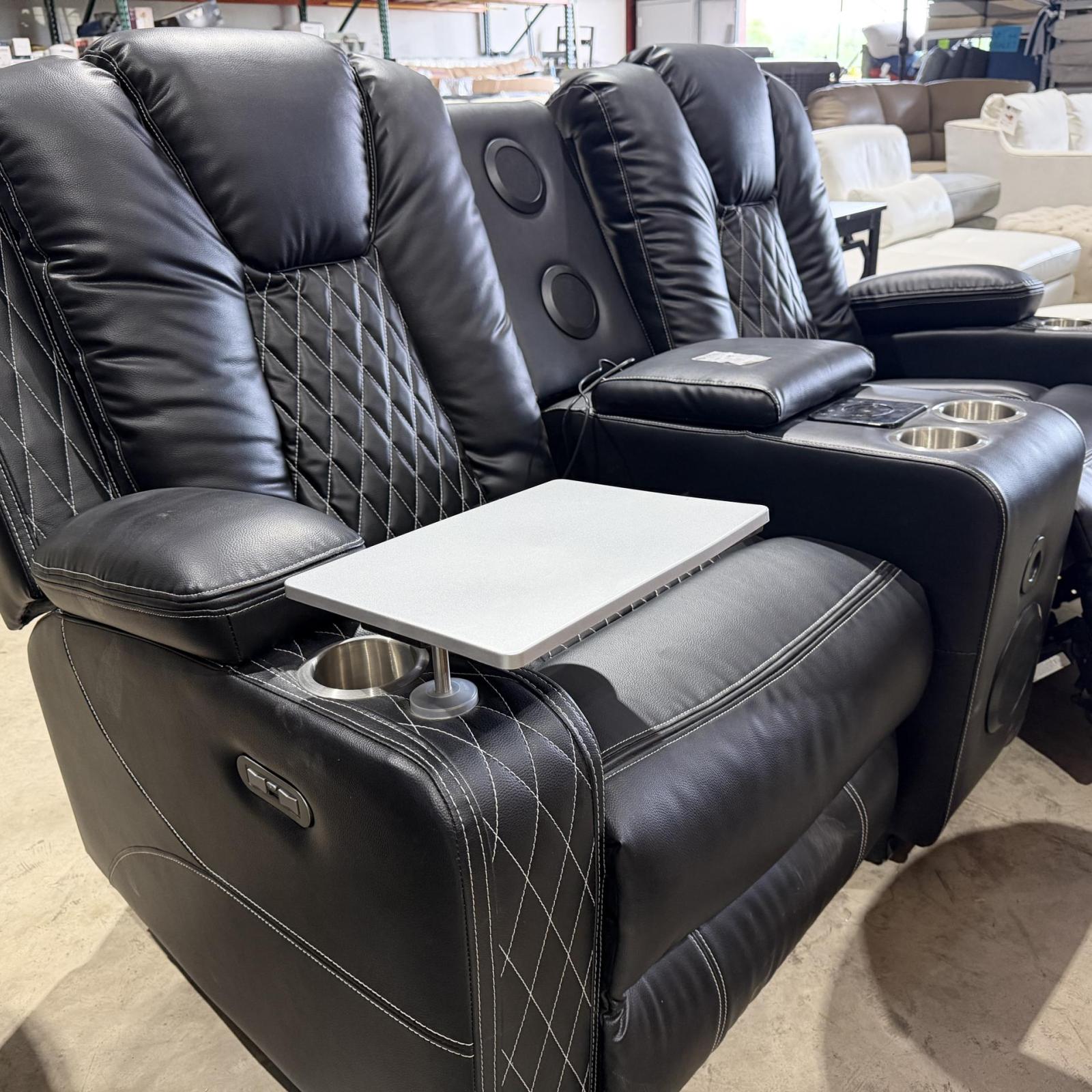 LEATHER BLACK SOFA ENTETAIRMENT CENTER