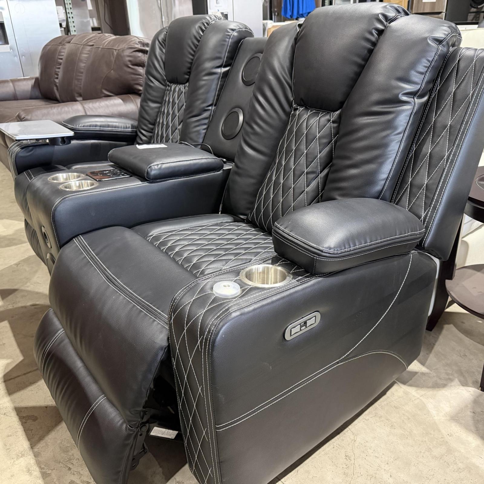 LEATHER BLACK SOFA ENTETAIRMENT CENTER