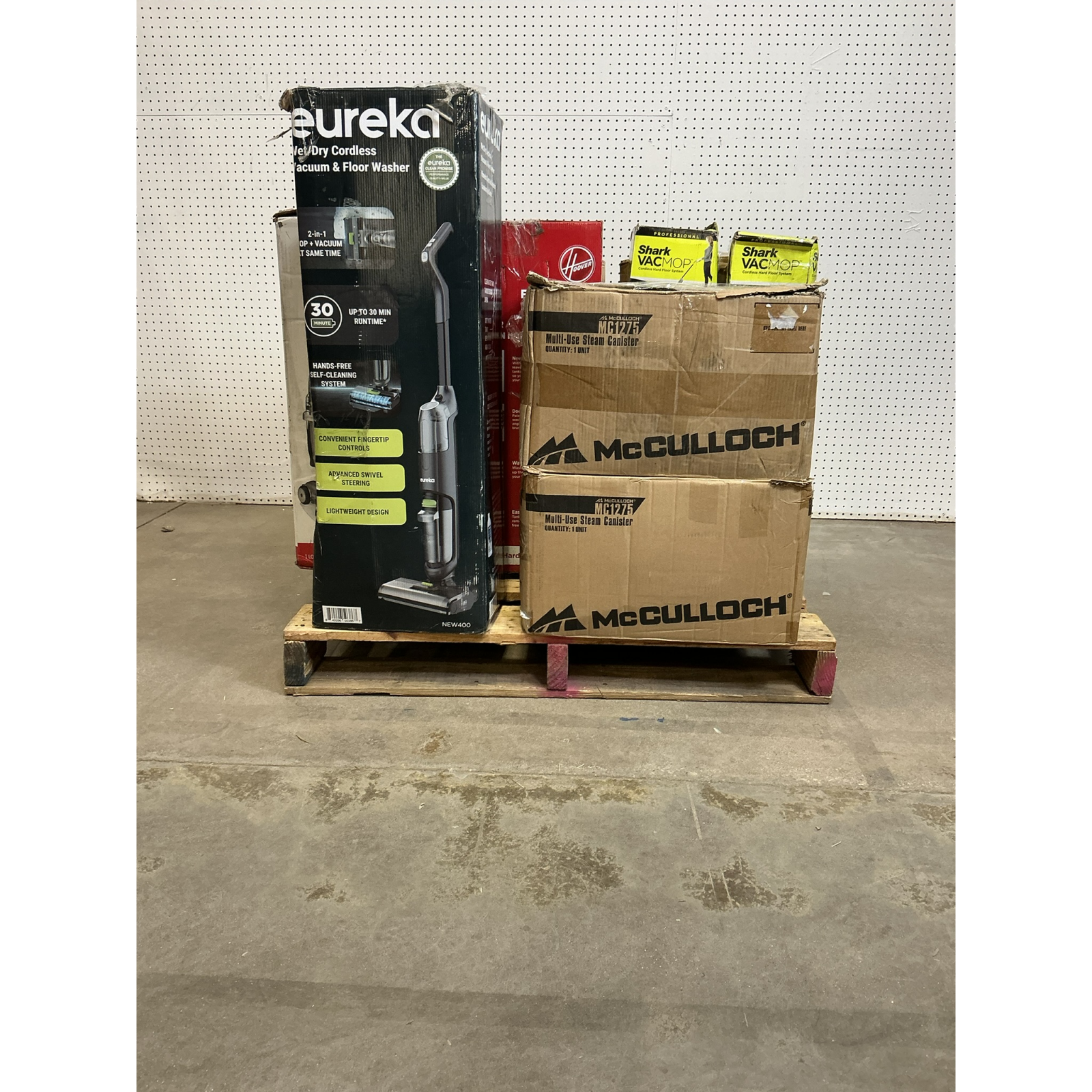 LOT OF 11 - USED - MIXED FLOOR CARE & VACUUM PALLET - Bissell, Shark, Hoover, McCulloch & Eureka - Total LOT MSRP $1,819