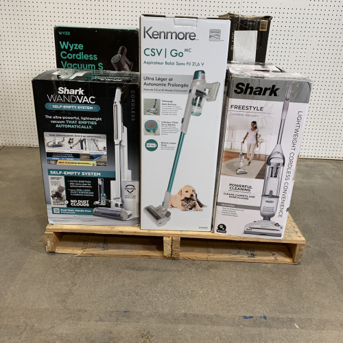 LOT OF 7 - USED / MIXED CORDLESS & UPRIGHT VACUUM PALLET - Shark, Wyze, Kenmore & Hoover - Total LOT Msrp $1,313