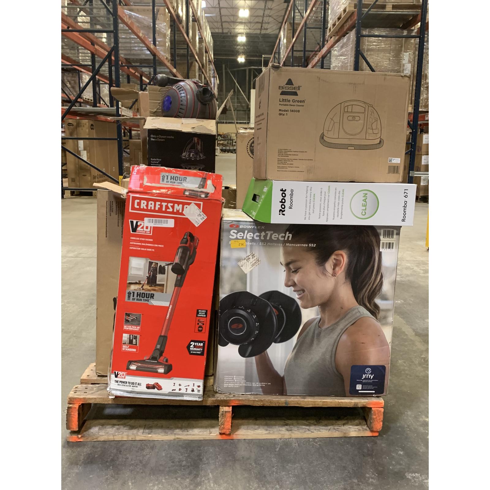 Lot of 12 - Mixed Brand Home Goods – Vacuums, Robot Cleaners & Bowflex Dumbbells (USED)