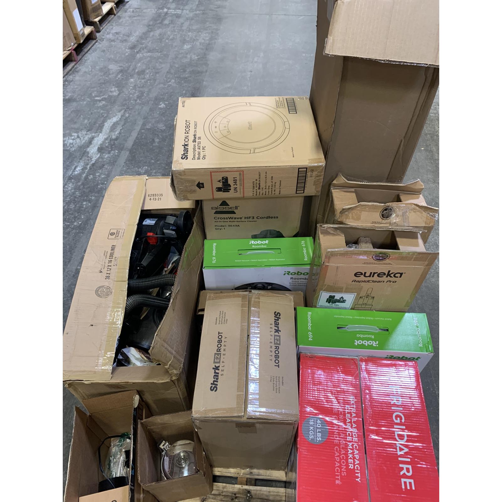 Mixed Home Goods Pallet – Shark, iRobot, BISSELL, Eureka, Frigidaire & More – Used