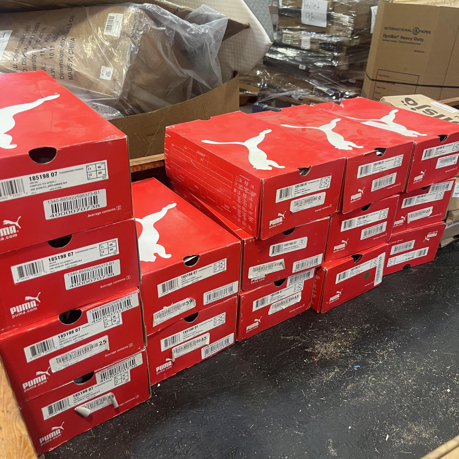 NEW Puma Complete TFX Sprint III Track Shoe, SIZE 12 - Dark Shadow/Steel Grey/Orange/Black *** LOT OF 10 *** (ALL sized US Men's 12, Spikes and tool included)