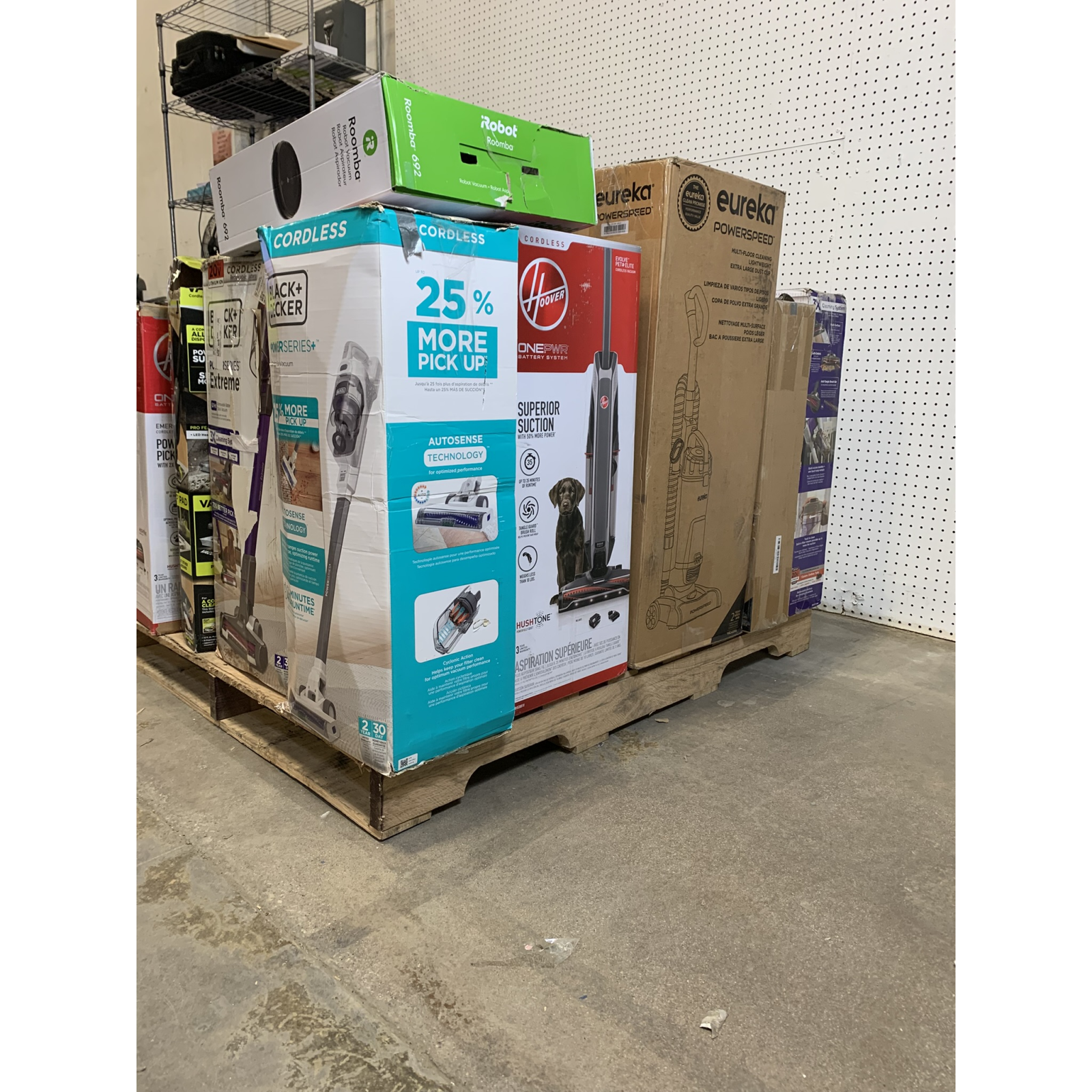 Used Mixed Vacuum & Home Goods Pallet– Total LOT MSRP $2,267  – Hoover, BLACK+DECKER, Eureka, iRobot & More
