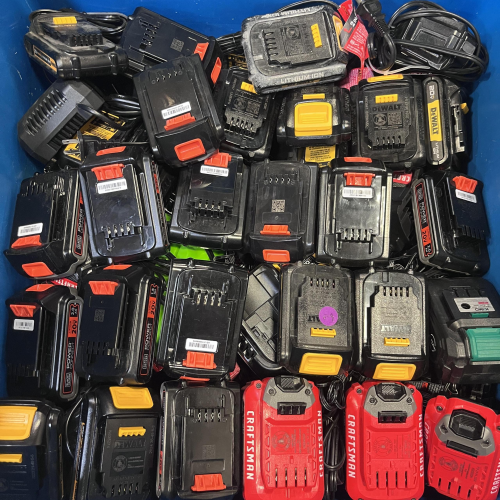 LOT OF 57 - USED Mixed Power Tool Batteries & Chargers – DEWALT, CRAFTSMAN, BLACK+DECKER, KIMO & GREENWORKS - Total LOT MSRP $3,402.90