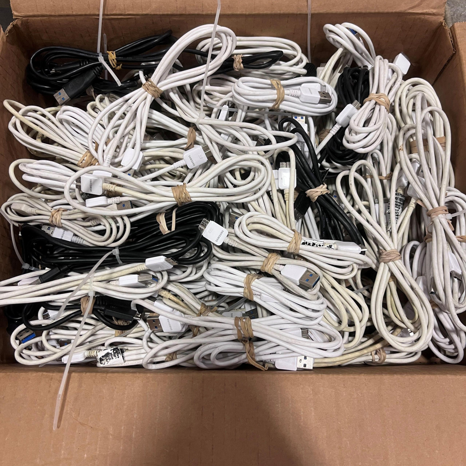 LOT OF 50+ - USED Samsung Charging & Data Cables – Mixed USB-C & Micro-USB – White & Black