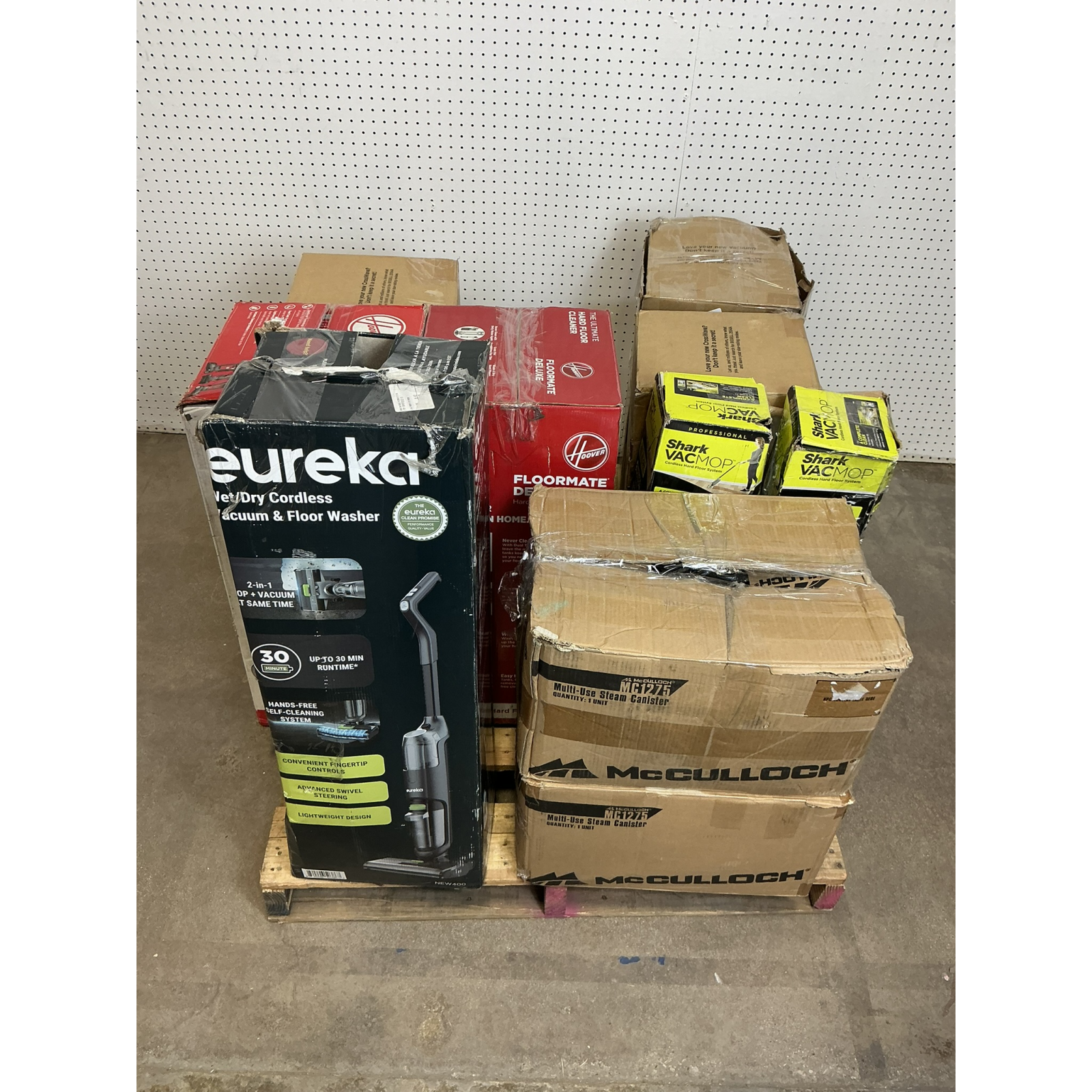 LOT OF 11 - USED - MIXED FLOOR CARE & VACUUM PALLET - Bissell, Shark, Hoover, McCulloch & Eureka - Total LOT MSRP $1,819