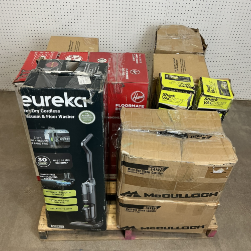 LOT OF 11 - USED - MIXED FLOOR CARE & VACUUM PALLET - Bissell, Shark, Hoover, McCulloch & Eureka - Total LOT MSRP $1,819