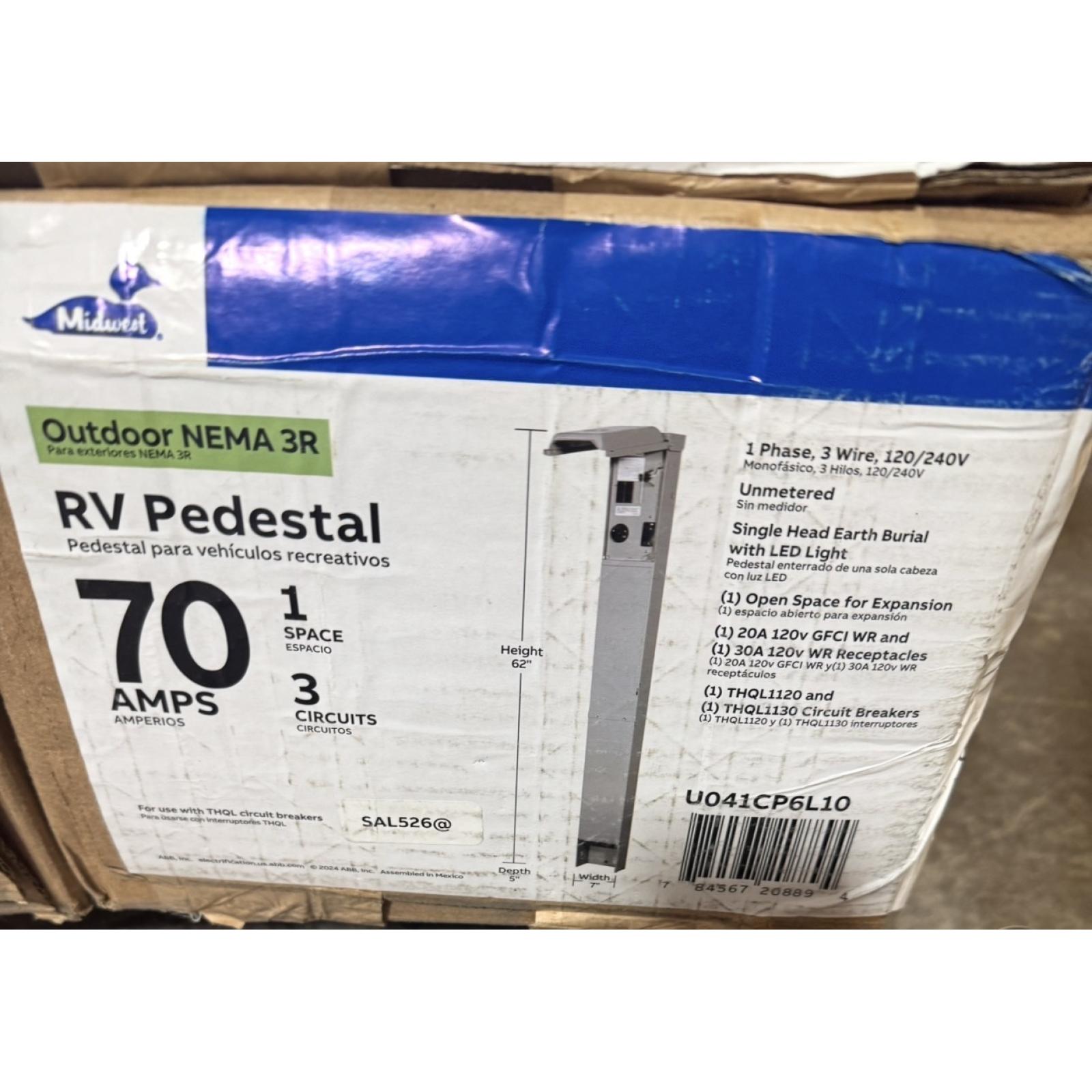 Springtown Location- Pallet of 8- RV 70 Amp pedestal 120/240V w/ 30/20 Amp GCFI