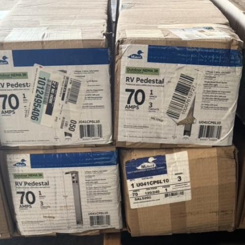 Springtown Location- Pallet of 8- RV 70 Amp pedestal 120/240V w/ 30/20 Amp GCFI