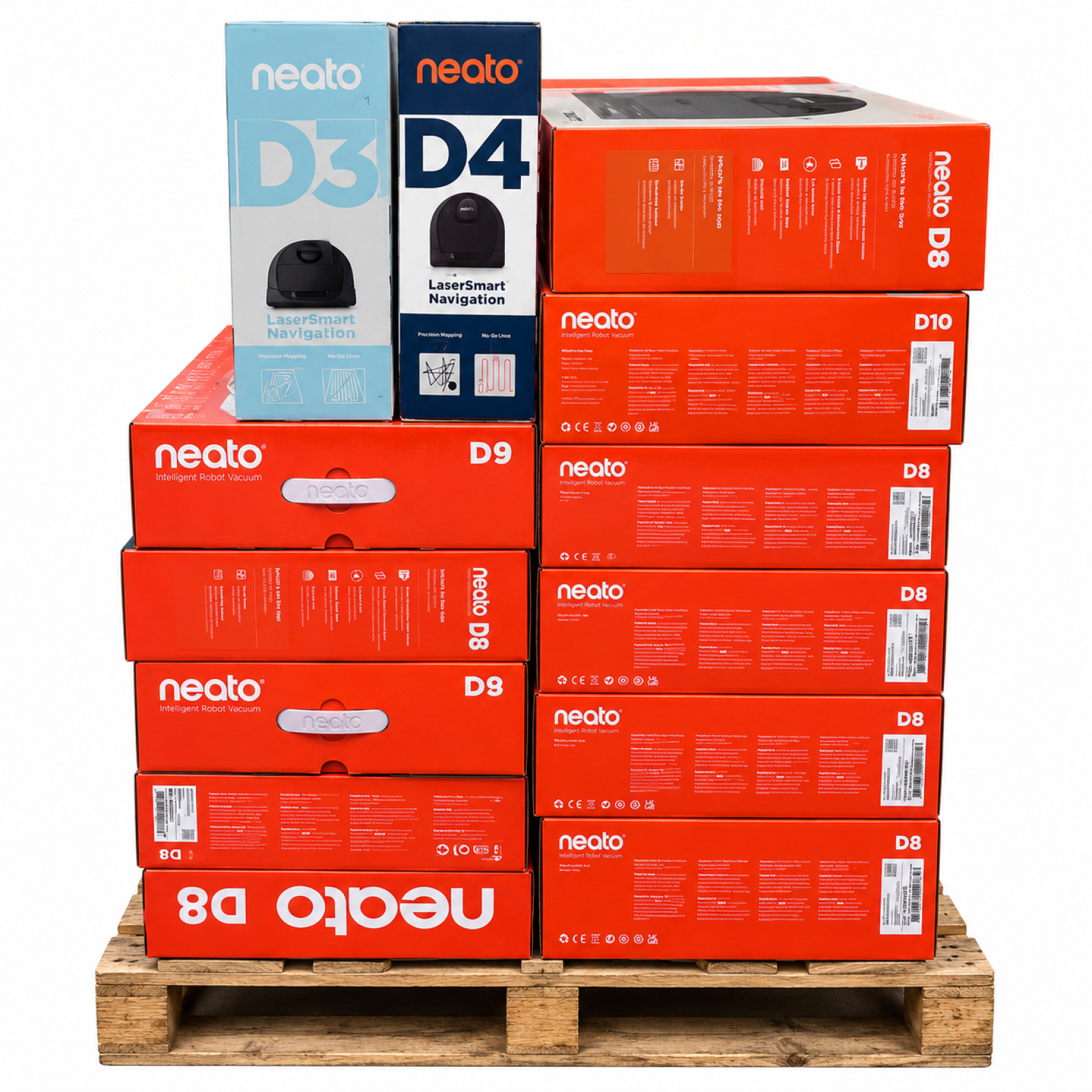LOT OF 28 – CERTIFIED REFURBISHED Neato Robot Vacuums – Mixed D3, D4, D8, D9 & D10 Models – Total LOT MSRP $17,272