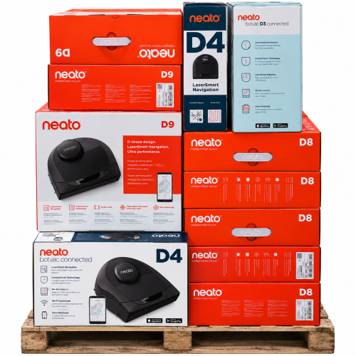 LOT OF 28 – CERTIFIED REFURBISHED Neato Robot Vacuums – Mixed D3, D4, D8, D9 & D10 Models – Total LOT MSRP $17,272