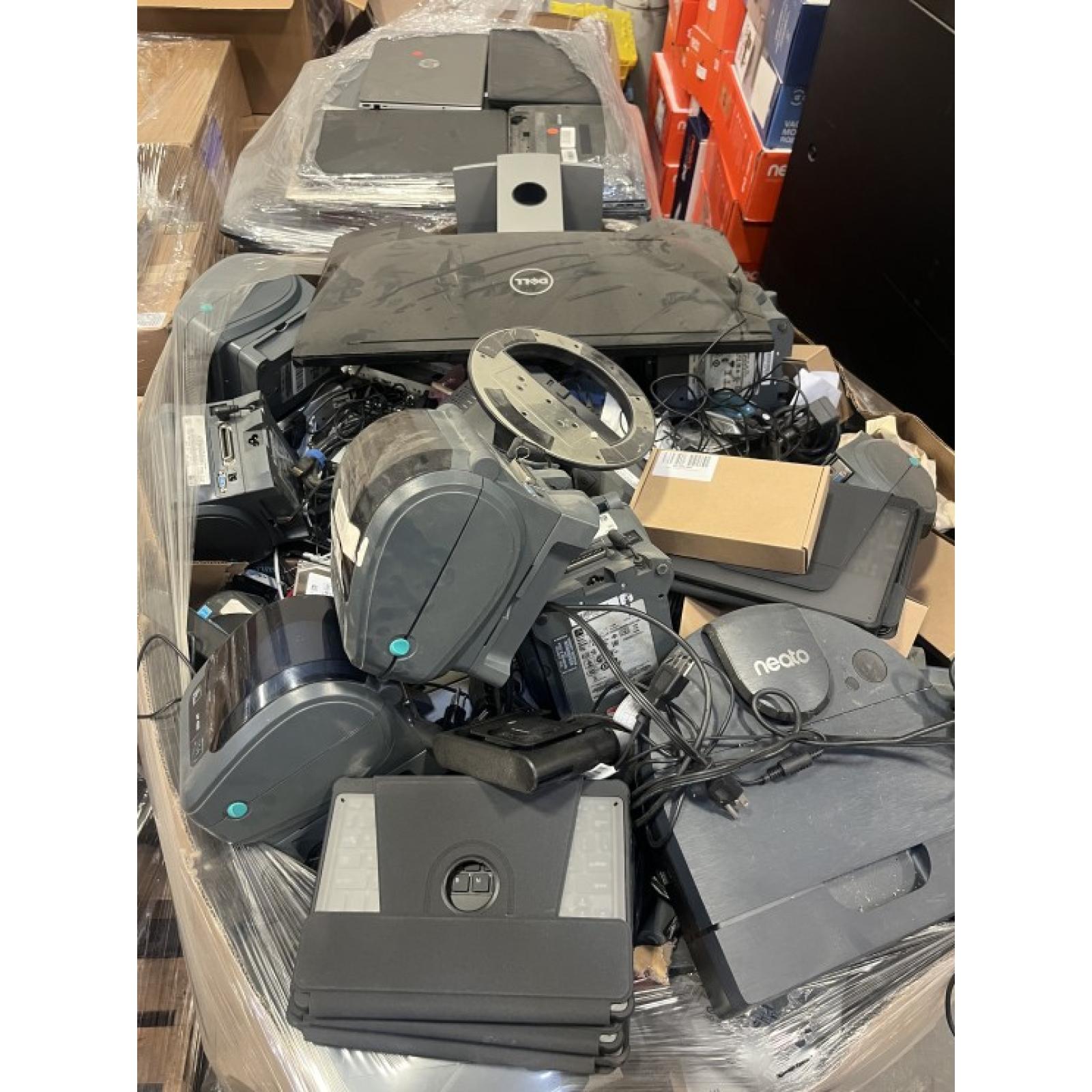 Salvage Bulk Electronics Lot – POS Equipment, Label Printers, Dell Monitor & Accessories