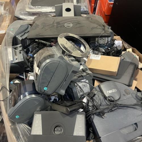 Salvage Bulk Electronics Lot – POS Equipment, Label Printers, Dell Monitor & Accessories