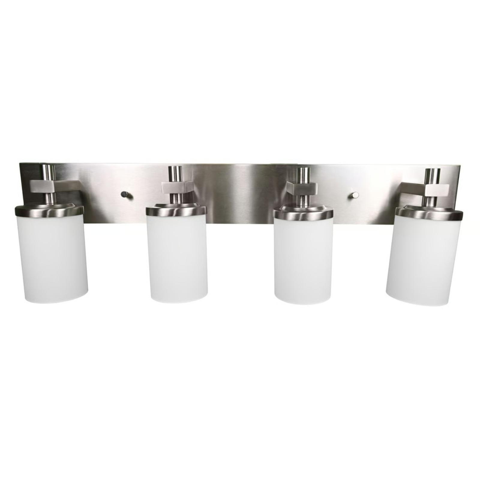 LOT OF 32 (Full Pallet) – New 4-Light Bathroom Vanity Fixtures – Satin Nickel Finish – Bulk Wholesale