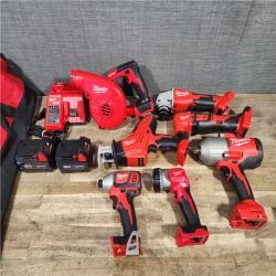 HOUSTON LOCATION - AS-IS MILWAUKEE 7 TOOL COMBO KIT W/ (2) BATTERY & CHARGER