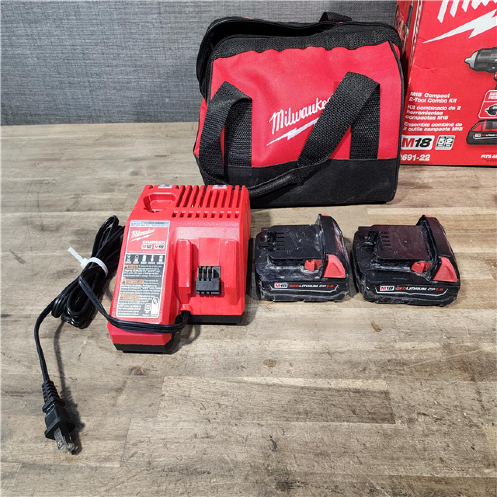 HOUSTON LOCATION - AS-IS Milwaukee 18V Cordless Brushed 2-Tool Drill/Driver and Impact Driver Kit