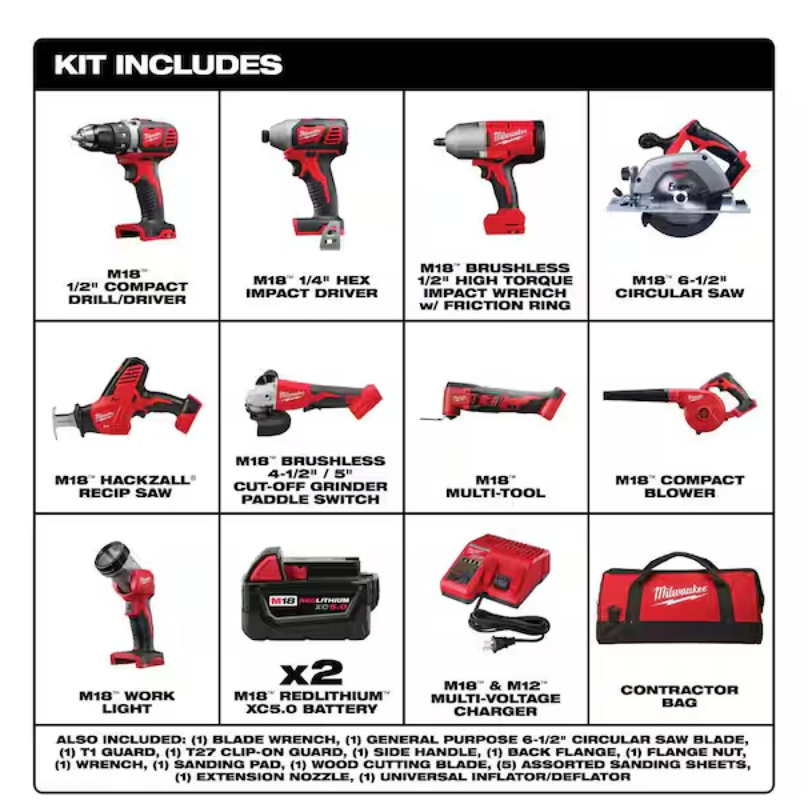 NEW! - Milwaukee M18 18-Volt Lithium-Ion Cordless Combo Kit (9-Tool) with (2) Batteries  Charger  and Tool Bag