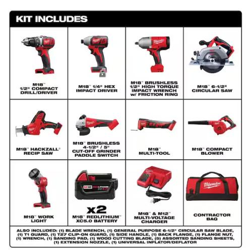 NEW! - Milwaukee M18 18-Volt Lithium-Ion Cordless Combo Kit (9-Tool) with (2) Batteries  Charger  and Tool Bag