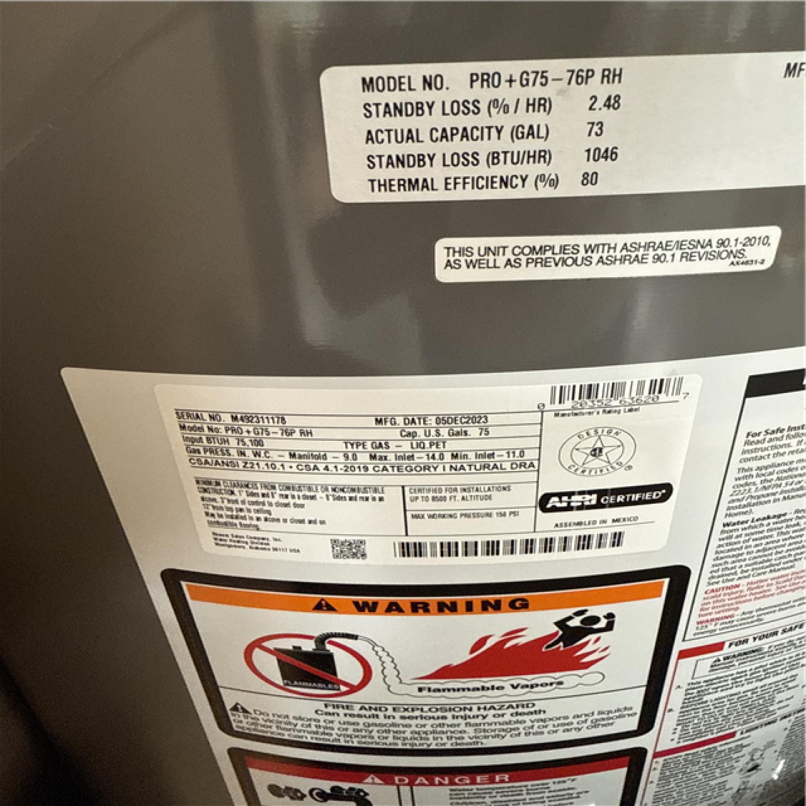 California NEW Rheem 75 Gallons Propane Gas Water Heater & AO Smith ProLine Commercial Grade 40-Gallon Natural Gas Water Heater