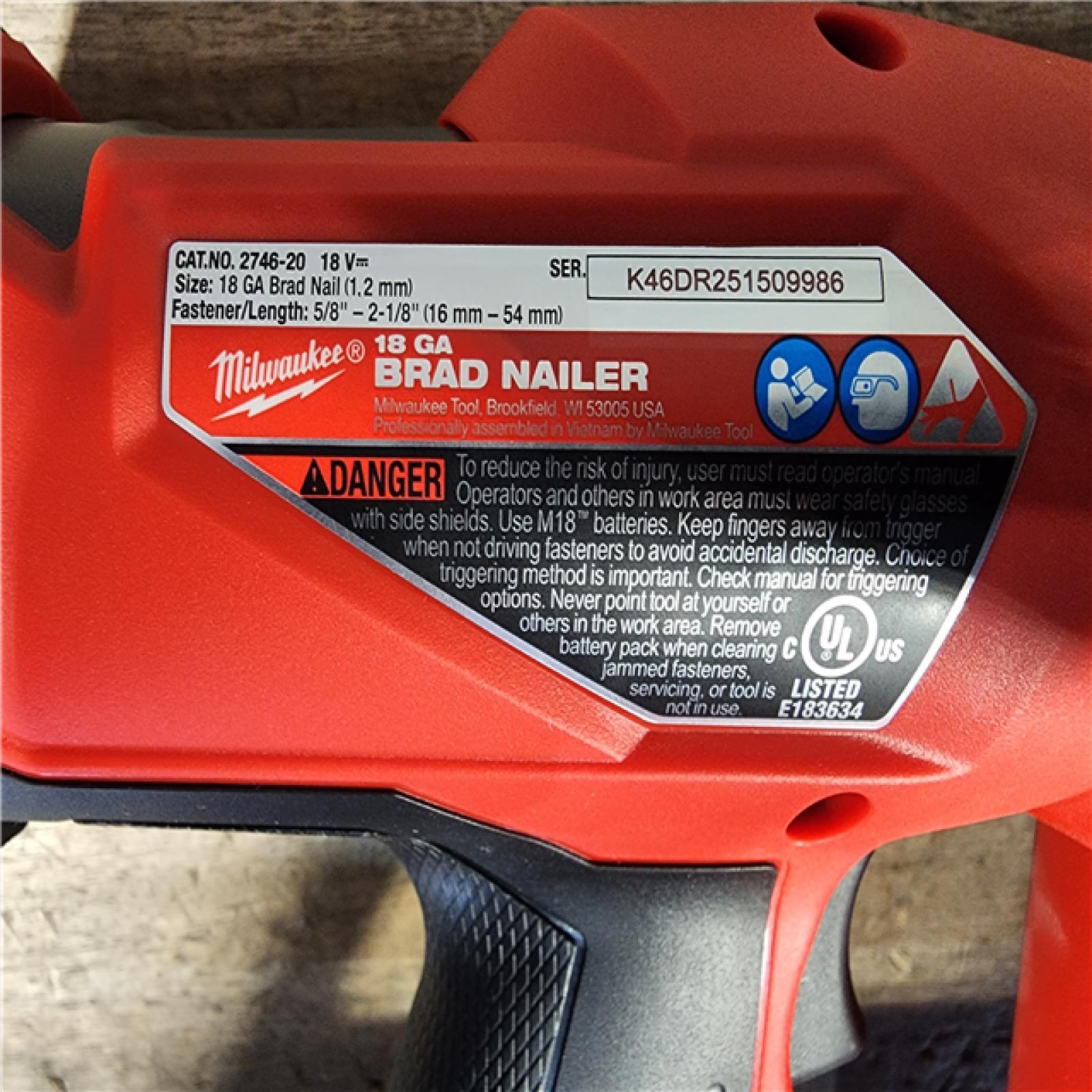 HOUSTON LOCATION - AS-IS (APPEARS LIKE NEW) Milwaukee M18 FUEL 18 Gauge Brad Nailer (TOOL ONLY)