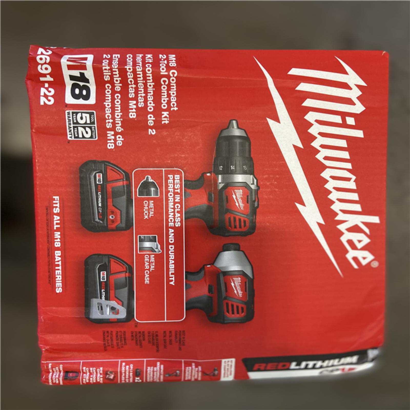NEW! - Milwaukee M18 18V Lithium-Ion Cordless Drill Driver/Impact Driver Combo Kit (2-Tool) W/ Two 1.5Ah Batteries  Charger Tool Bag