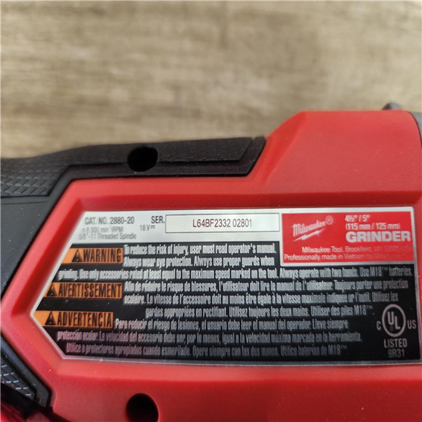 Phoenix Location NEW Milwaukee M18 FUEL 18V Lithium-Ion Brushless Cordless 4-1/2 in./5 in. Grinder with Variable Speed & Paddle Switch (Tool-Only) (No Lock)