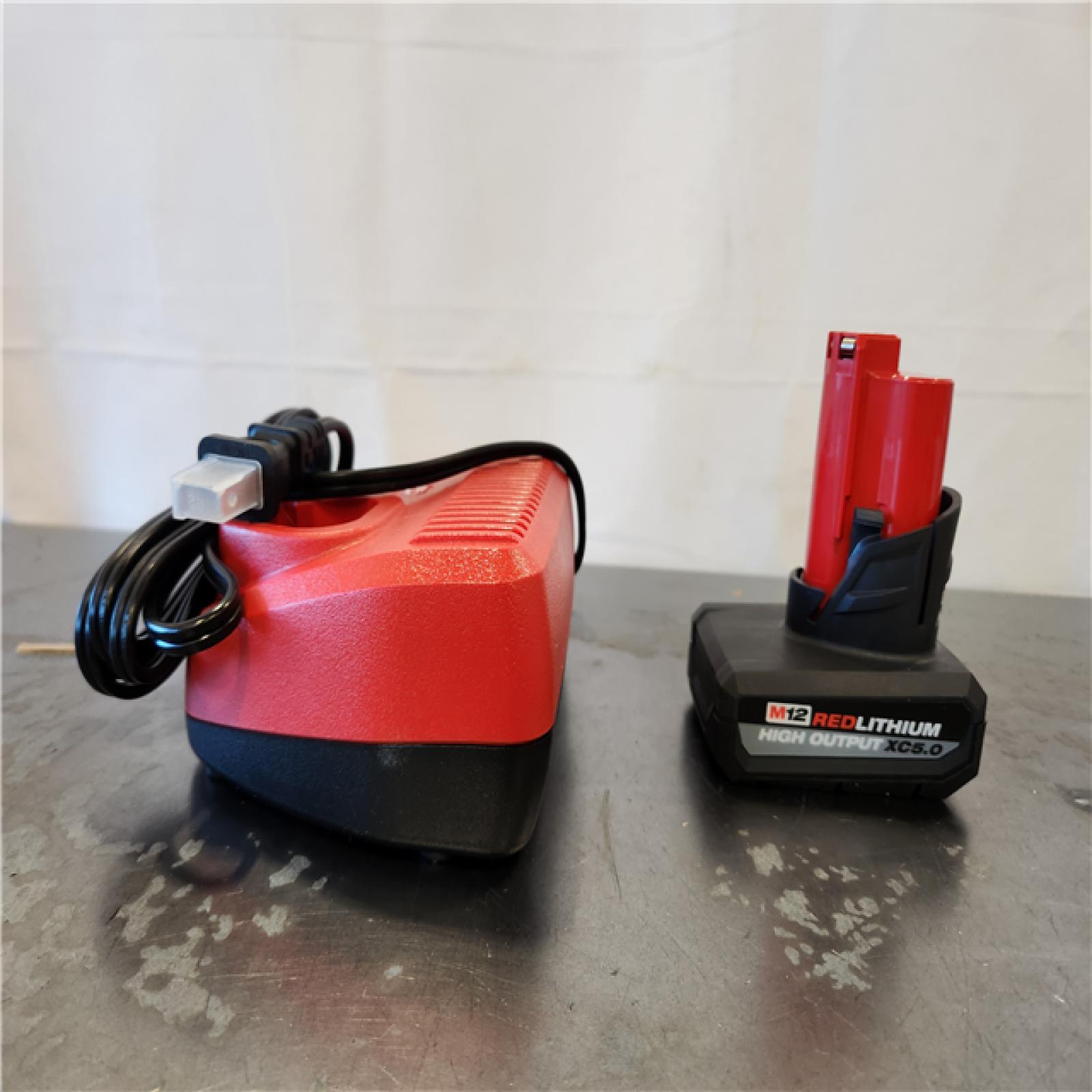 AS-IS- Milwaukee 12-Volt Lithium-Ion XC High Output 5.0 Ah Battery Pack with Charger Starter Kit