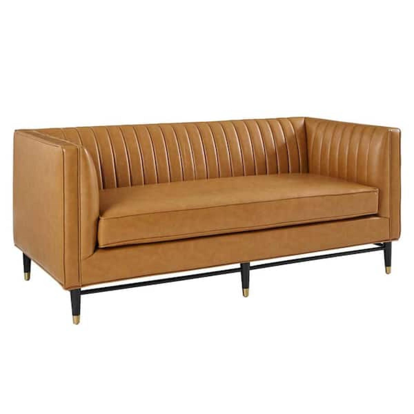 Phoenix LIKE NEW MODWAY Devote 75 in. Tan Faux Leather 2-Seats Loveseats with Dense Foam Padding