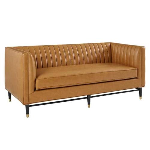 Phoenix LIKE NEW MODWAY Devote 75 in. Tan Faux Leather 2-Seats Loveseats with Dense Foam Padding