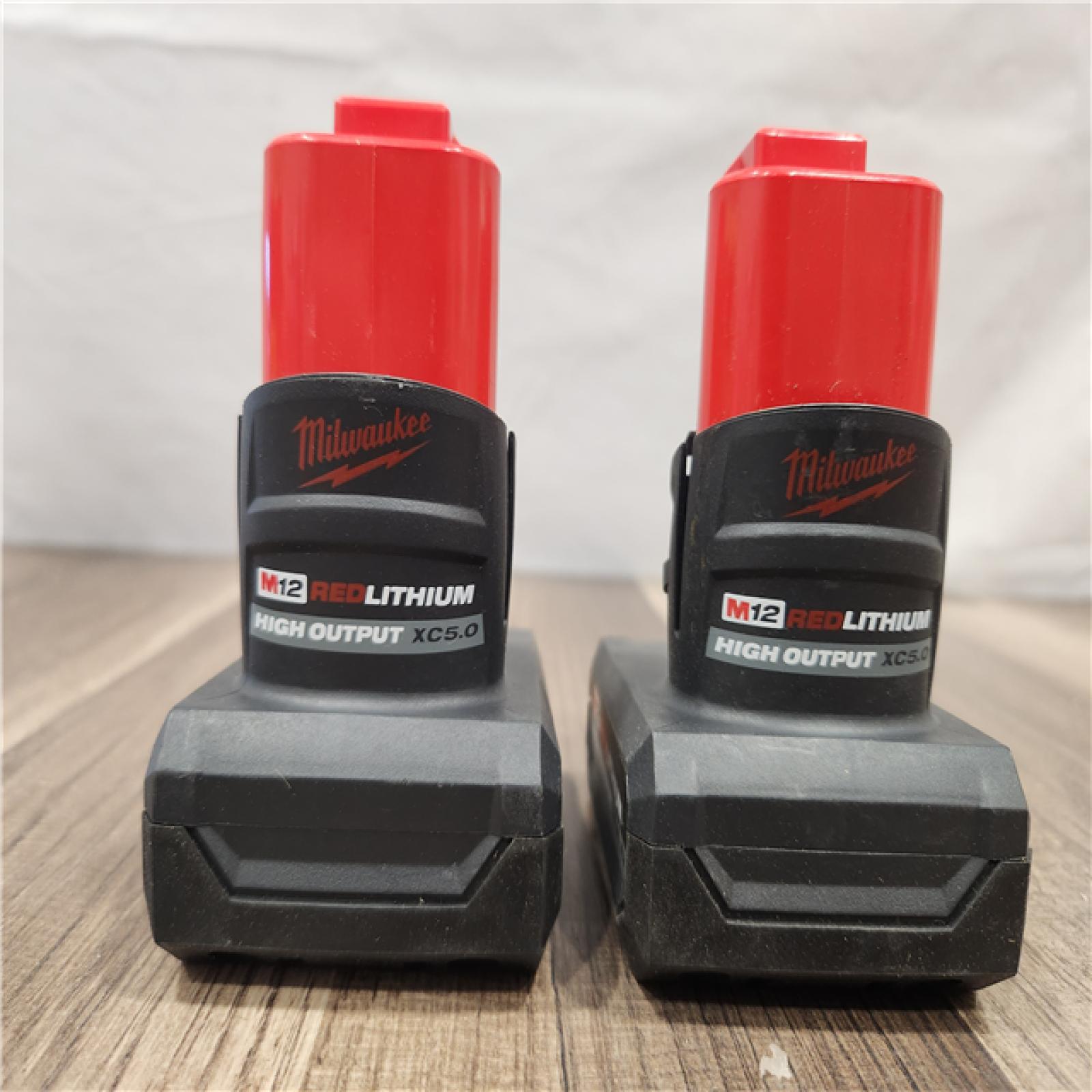AS-IS- Milwaukee M12 12V Lithium-Ion XC High Output 5.0 Ah Battery Pack (2-Pack) Starter Kit with Charger