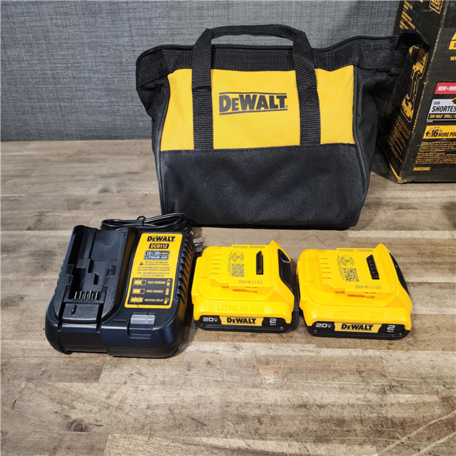 HOUSTON LOCATION - AS-IS Dewalt DCK225D2 20V MAX ATOMIC Brushless Compact Lithium-Ion 1/2 in. Cordless Drill Driver and 1/4 in. Impact Driver Combo Kit with 2 Batteries 2 Ah