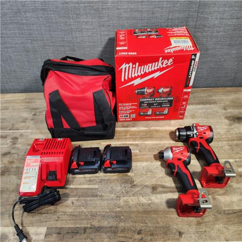 HOUSTON LOCATION - AS-IS Milwaukee M18 18V Lithium-Ion Brushless Cordless Compact Drill/Impact Combo Kit (2-Tool) W/(2) 2.0 Ah Batteries, Charger & Bag