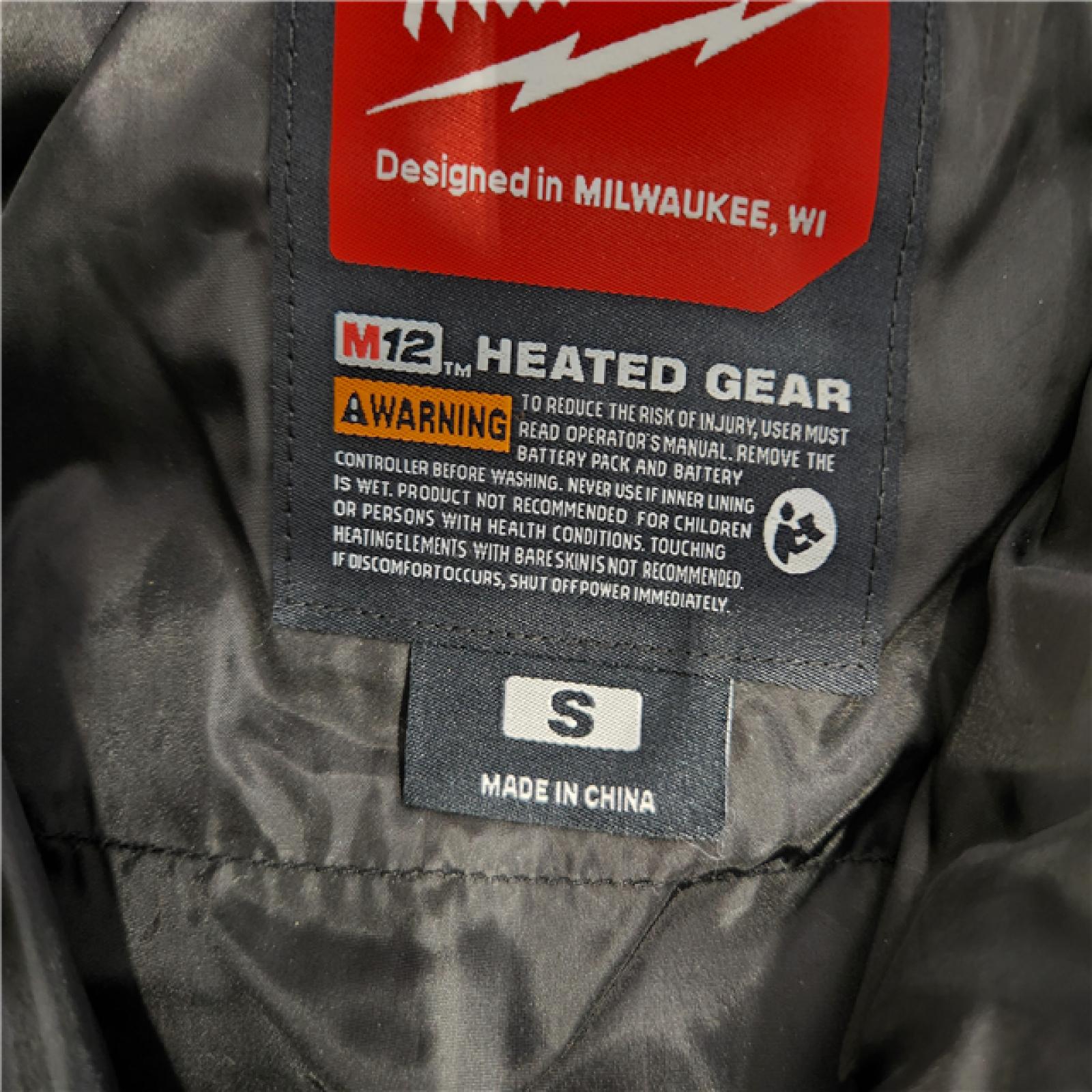 AS-IS- Men's Small M12 12V Lithium-Ion Cordless AXIS Black Heated Jacket Kit with (1) 3.0 Ah Battery and Charger