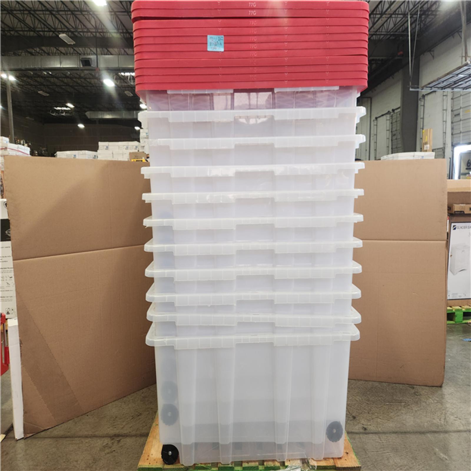 Phoenix HDX 77 Gal. Tough Storage Tote with Wheels in Clear with Red Lid Pallet (22-Tubs)